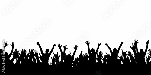 Crowd cheering with hands raised in silhouette people