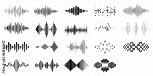 Collection of diverse sound wave graphics audio wave