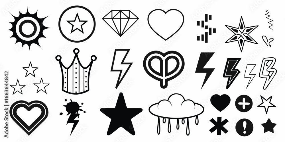 Fototapeta premium Collection of black and white graphic icons and symbols