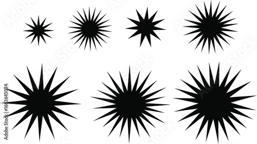 PrintStarburst shapes, geometric vector design, radial symmetry patterns, varying point counts, decorative abstract elements for modern backgrounds, logos, pattern creation, graphic art themes