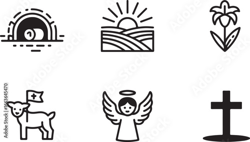 Resurrection Easter Line Icon Set
