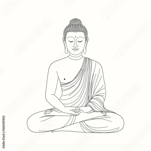 Buddha meditation illustration with hand drawn outline doodle style