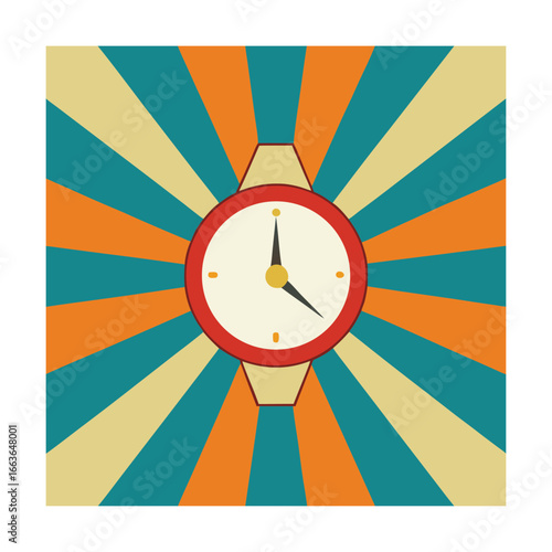 Vintage watch with radiating sunburst background timepiece