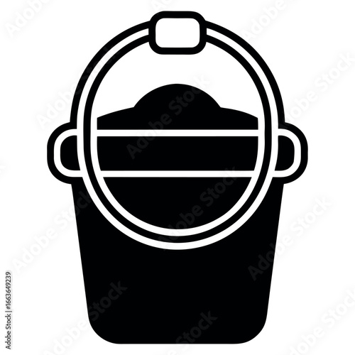 Black and white vector illustration of a bucket filled with soil or sand suitable for creative design projects