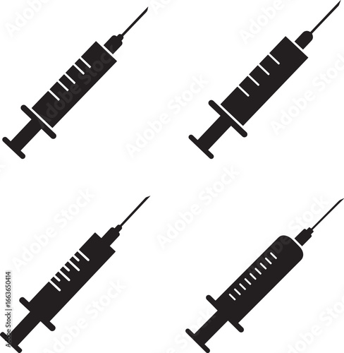 Four black syringe icons in a diagonal grid pattern silhouette