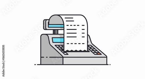 Cash register with receipt, business and finance concept.