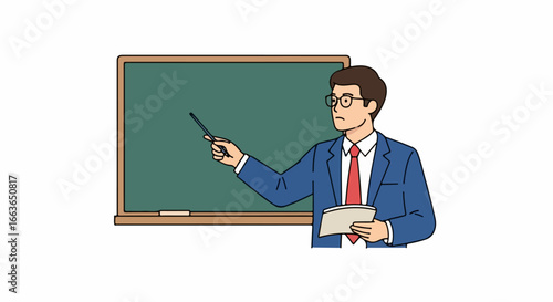 Teacher explaining lesson at the blackboard, education concept.