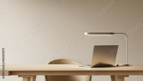 Digital workstation in beige tones with clean minimalist design
