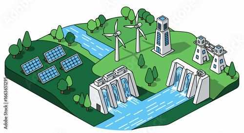 Sustainable energy sources in a natural environment.