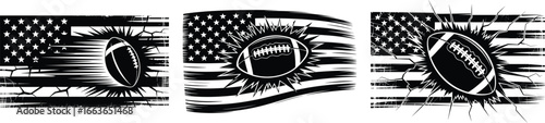 American Football Flag Vector Set, USA Sports Ball Patriotic Design.