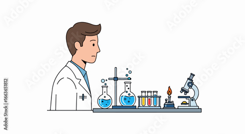 Scientist in lab coat examining scientific equipment.