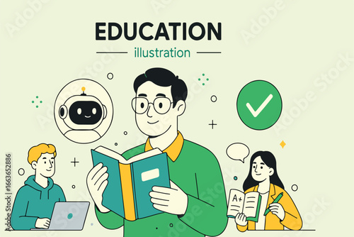 Diverse students and teachers collaborate with advanced ai generative tools for engaging learning innovative teaching effective lesson planning and comprehensive exam preparation