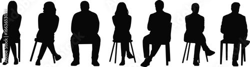 Silhouettes of Seated People in Various Poses Displaying Unique Body Language, Diversity, Emotion, and Nonverbal Communication on White of Seated People in Various Poses Displaying Unique 
