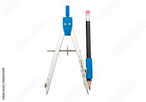 Blue and gray compass with pencil png on transparent background