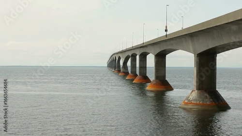 Driving across the confederation bridge over the ocean in prince edward island canada