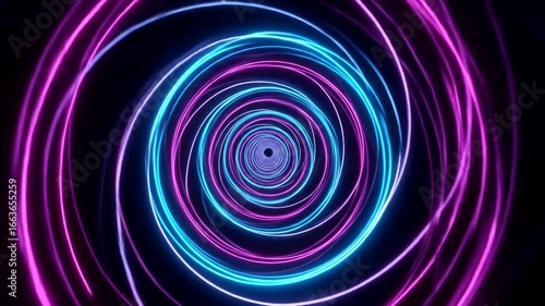 Abstract neon circles create a mesmerizing tunnel effect.