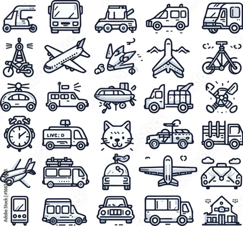 vector illustration line of transportation Icon Set 