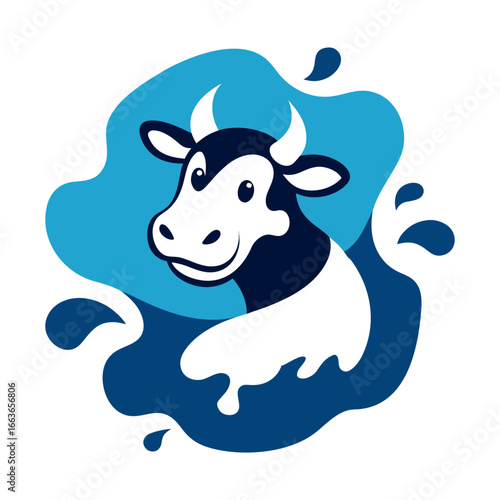 Cow mascot logo vector illustration in liquid milk