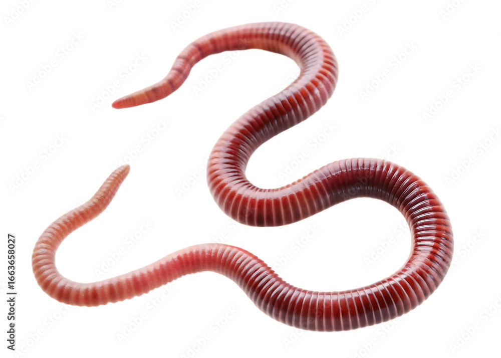 Fototapeta premium Segmented pink annelid creature isolated on a transparent background earthworm invertebrate