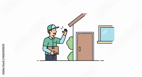 Delivery Person Greeting Customer at Home.
