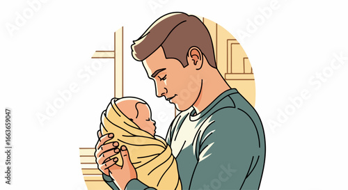 Loving father holding his newborn baby close.