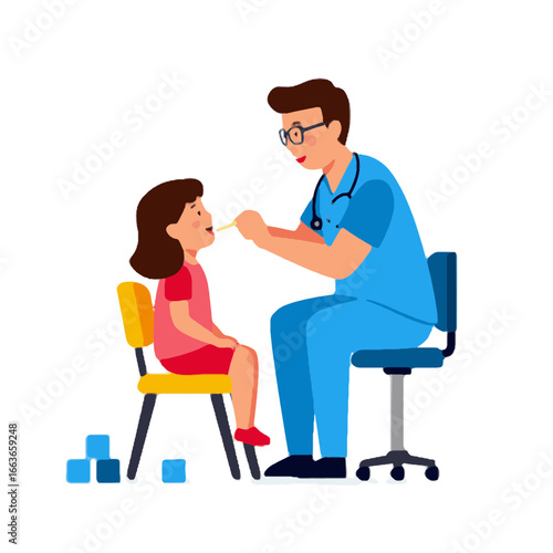 Doctor examining a child's throat in a medical office, healthcare concept