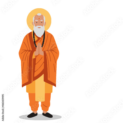Indian Guru Illustration Spiritual Leader with Orange Robe and Halo Vector