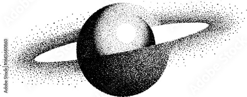 Stipple dotwork sphere with saturn ring effect for artistic design