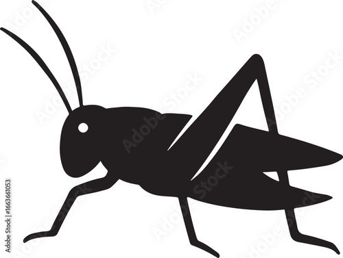 Silhouette of cricket insect, perfect for nature, bug, and wildlife vector design projects.