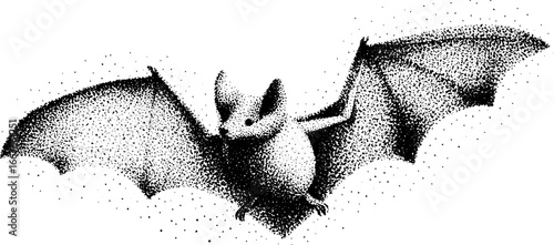 Artistic bat illustration created with stippling technique for decorative designs