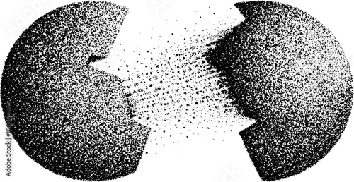 Abstract stipple dotwork of a broken circle with mezzotint effect for creative design