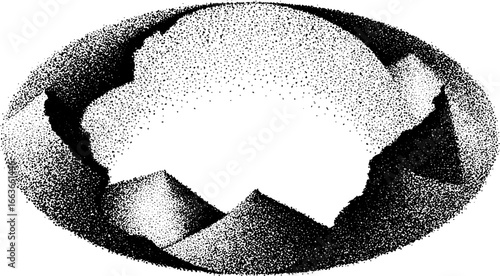 Abstract art of a fragmented circle with stippling technique for design projects