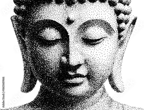 Tranquil buddha statue in stippling dotwork for meditation and spiritual art