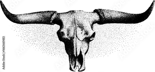 Stippling bull skull illustration with dotwork technique for art design
