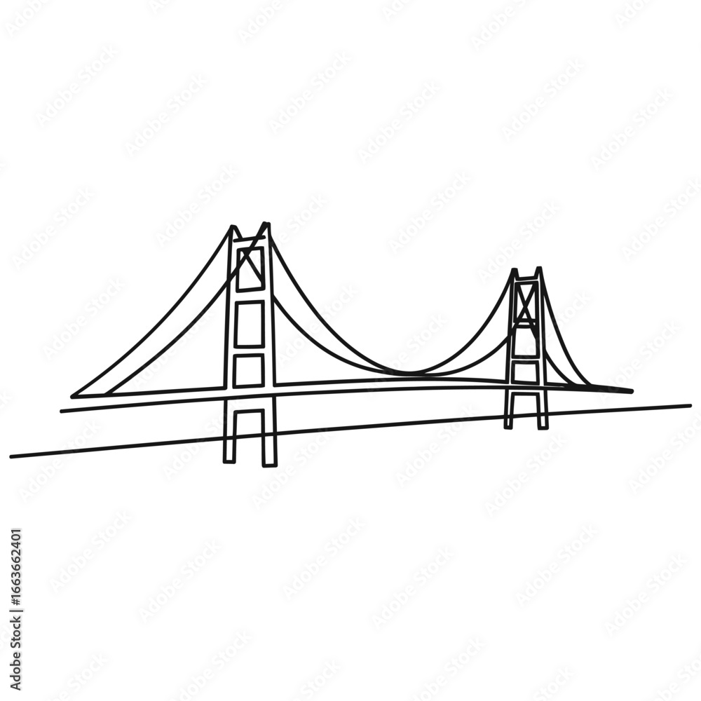 Fototapeta premium Simple line drawing of a suspension bridge