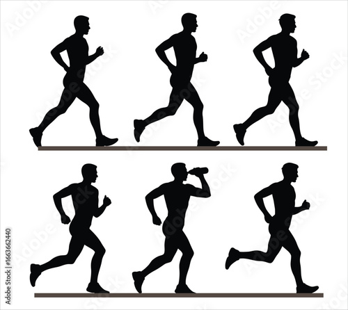 Silhouettes of runners in motion displaying different running poses