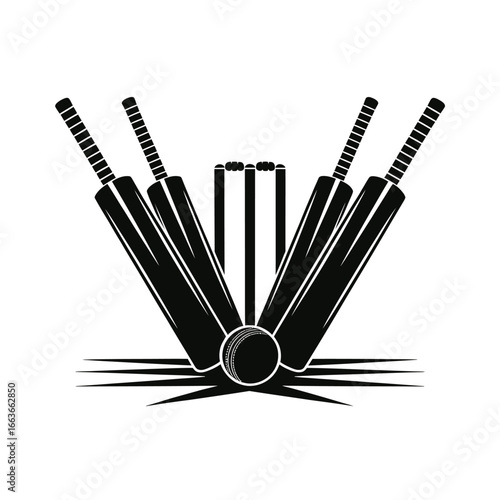 Iconic cricket bats and wicket arrangement