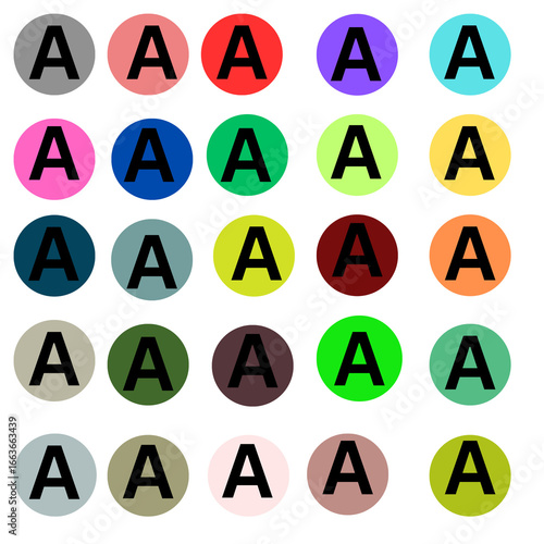 Free Download The image shows a grid of colorful circles, each with a bold black letter 