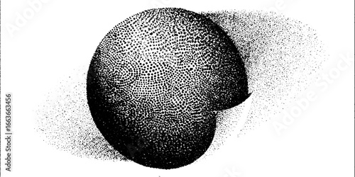 Stipple dotwork illustration of a dotted planet – vintage pointillism design