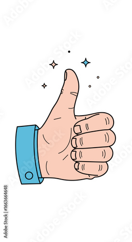 Positive feedback acknowledgment hand gesture showing approval and success with sparkle accents