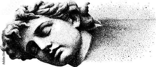Stippling dotwork illustration of hermes statue - vintage mezzotint effect
