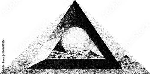 Abstract stippling dotwork of an impossible triangle design for creative art projects