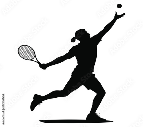 Silhouette of a tennis player serving a ball during a match