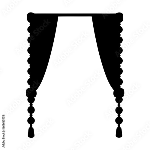 Elegant silhouette of curtains with beaded tassels and decorative drapery details