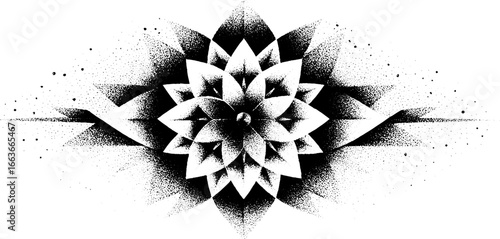 Intricate kaleidoscope design with stippling and dotwork techniques