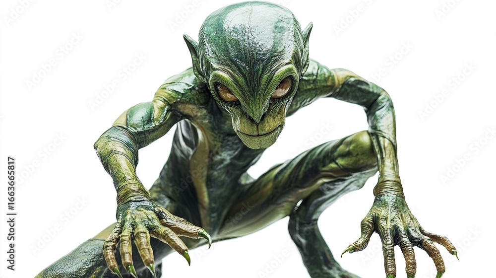 Fototapeta premium green alien isolated on white background, mockup photo, product photo, studio photography