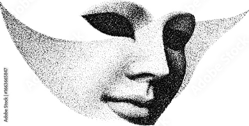 Intricate dotwork mask silhouette for artistic tattoo design
