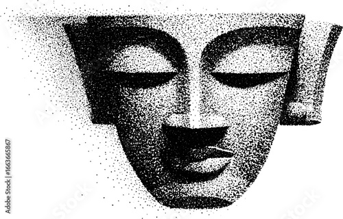 Mayan mask art with stippling technique for cultural design and decor