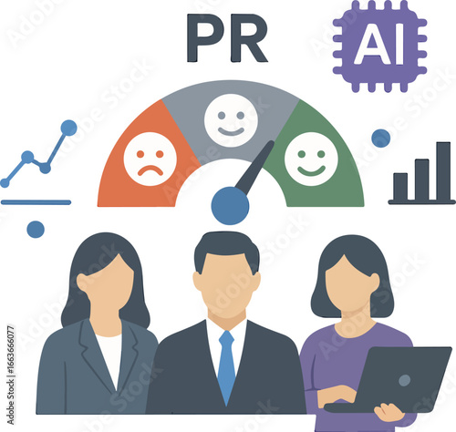 PR team AI sentiment smiley meter Illustration