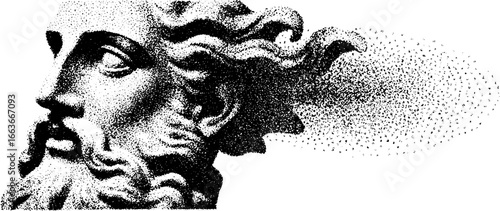 Intricate dotwork stippling art of poseidon sculpture for tattoo design